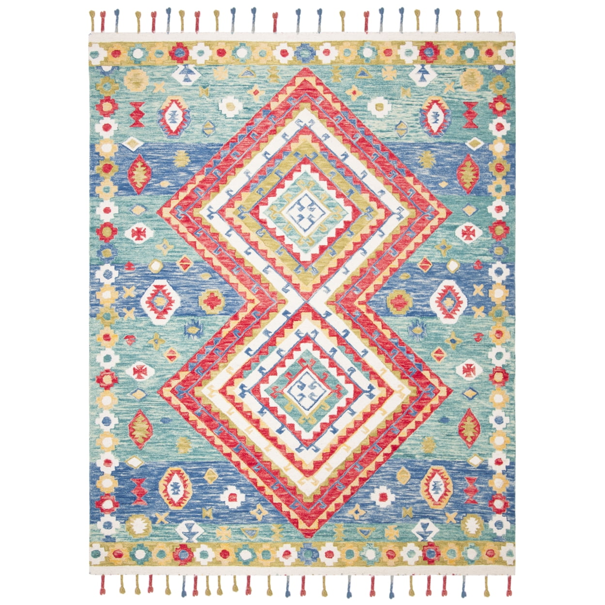 SAFAVIEH Aspen Linnette Colorful Geometric Wool Area Rug, Green/Red, 3' x 5'
