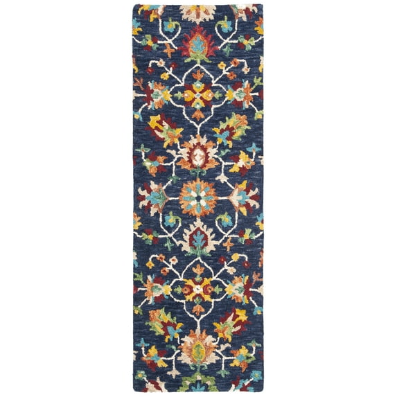 SAFAVIEH Aspen Magdalena Floral Bordered Wool Area Rug, Navy/Red, 2'3" x 5'