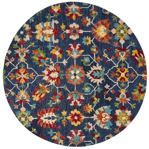 SAFAVIEH Aspen Magdalena Floral Bordered Wool Area Rug, Navy/Red, 9' x 9' Round