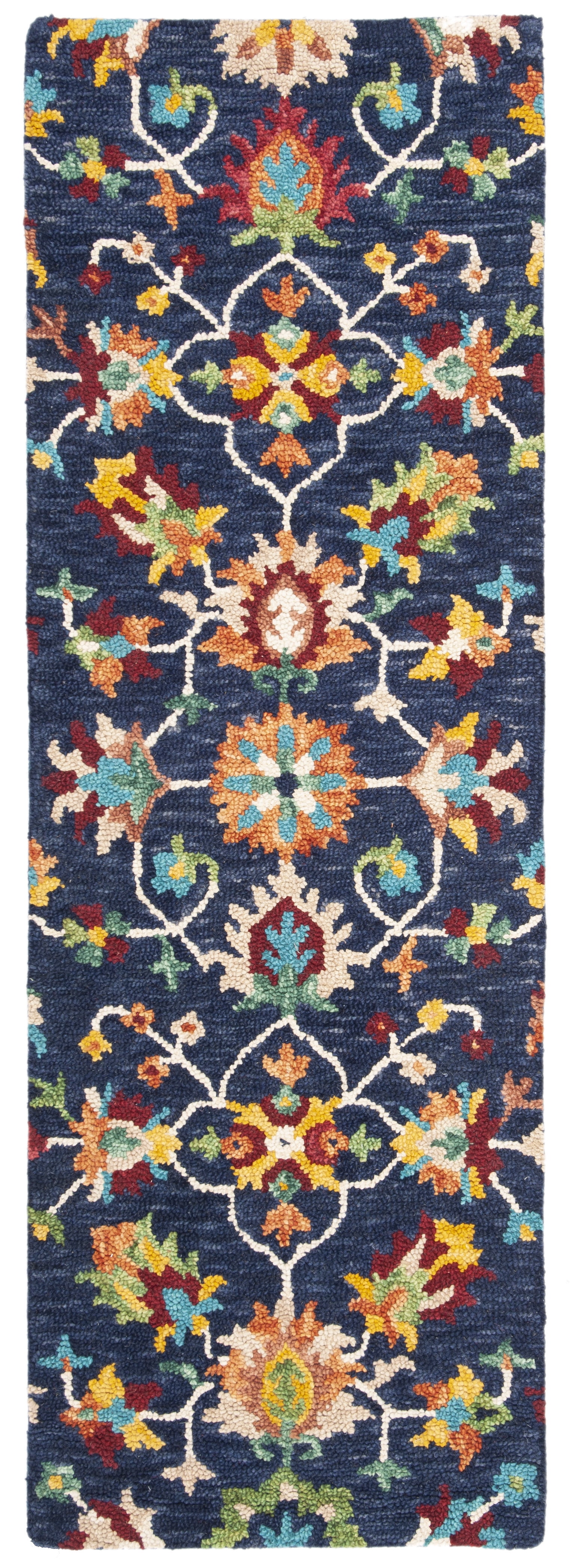 SAFAVIEH Aspen Magdalena Floral Bordered Wool Runner Rug, Navy/Red, 2'3" x 11'