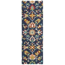 SAFAVIEH Aspen Magdalena Floral Bordered Wool Runner Rug, Navy/Red, 2'3" x 13'