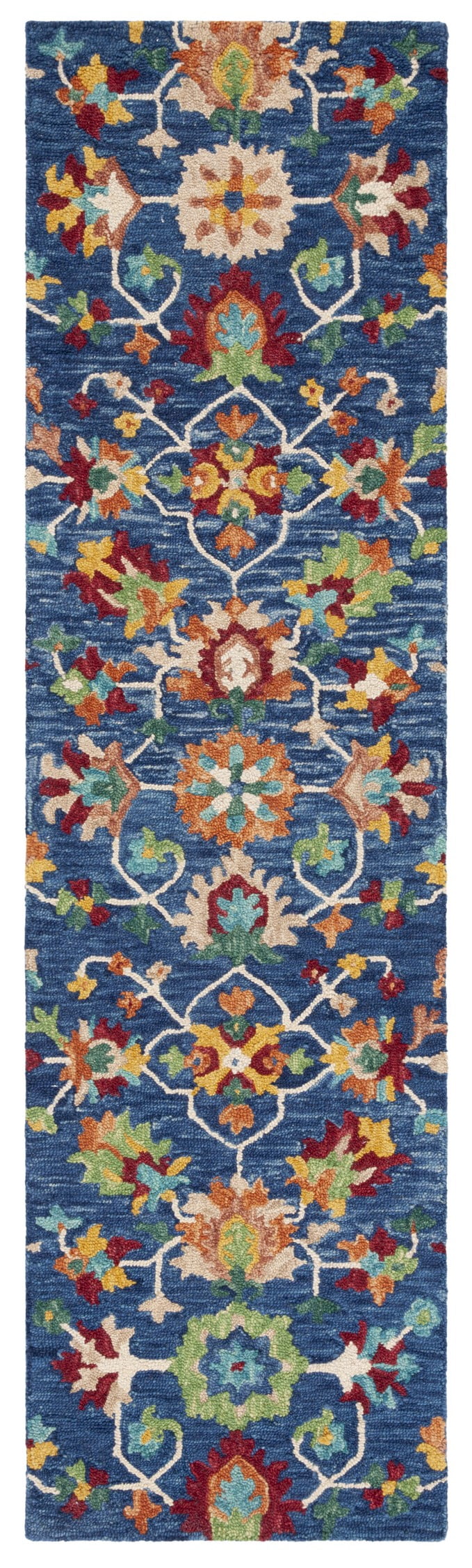 SAFAVIEH Aspen Magdalena Floral Bordered Wool Runner Rug, Navy/Red, 2'3" x 9'
