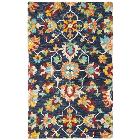 SAFAVIEH Aspen Magdalena Floral Wool Area Rug, Navy/Red, 3' x 5'