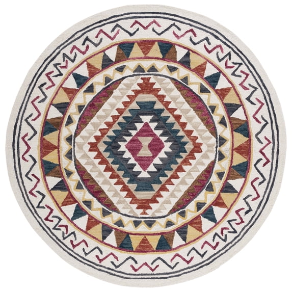 SAFAVIEH Aspen Malvena Southwestern Wool Area Rug, Rust/Ivory, 7' x 7' Round