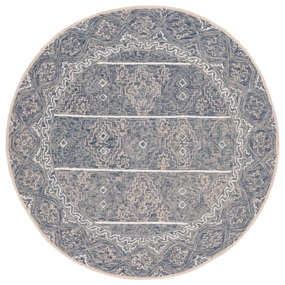 SAFAVIEH Aspen Marcoantonio Floral Bordered Wool Area Rug, Blue/Beige, 6' x 6' Round