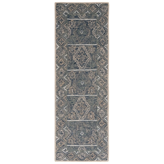 SAFAVIEH Aspen Marcoantonio Floral Bordered Wool Runner Rug, Blue/Beige, 2'3" x 9'