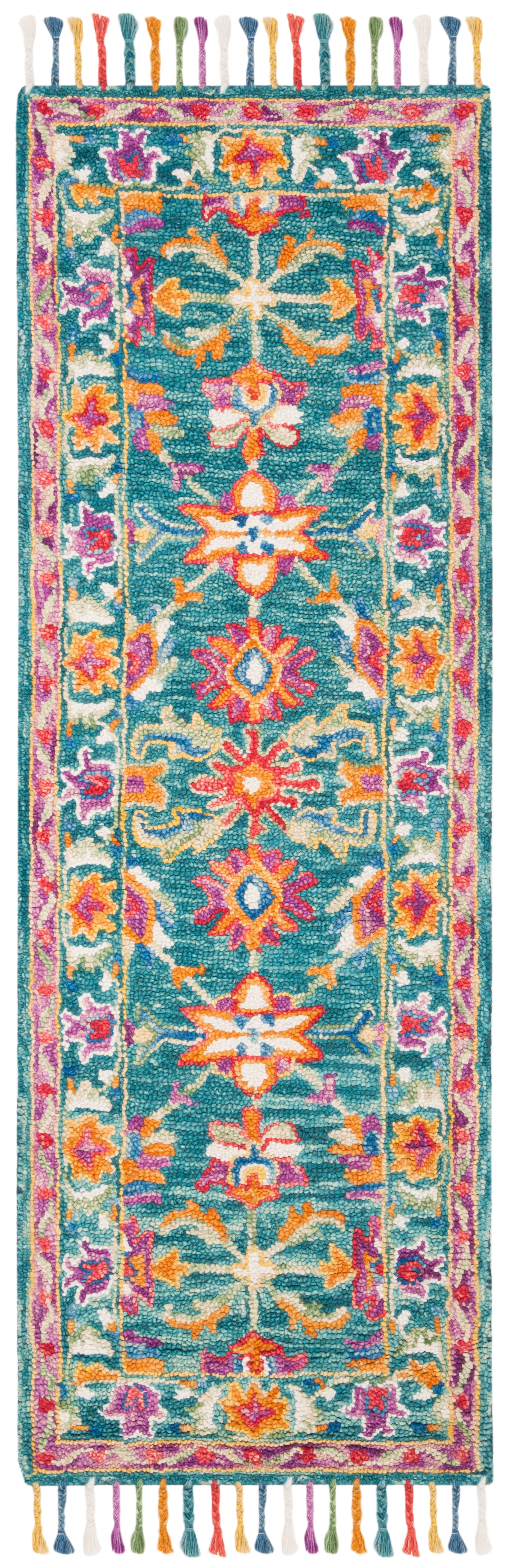 Handmade Blue Floral Wool Tufted Area Rug 2'3" x 5'