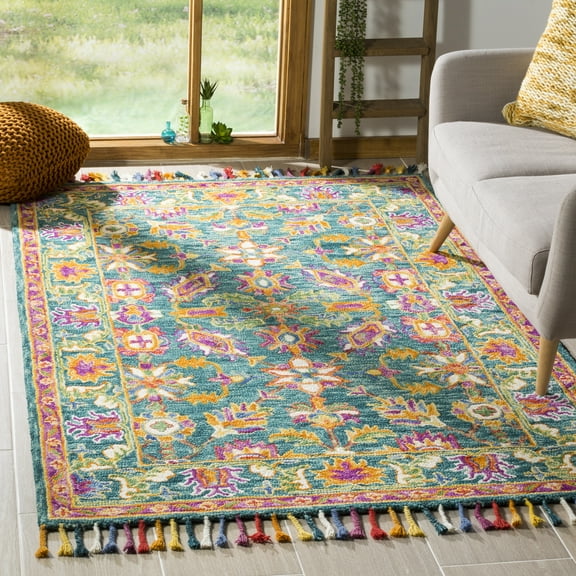 SAFAVIEH Aspen Mario Colorful Floral Wool Area Rug, Turquoise/Purple, 6' x 9'