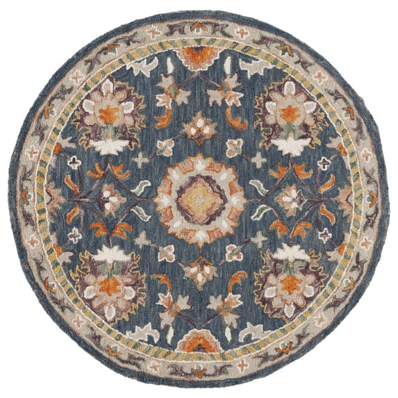 SAFAVIEH Aspen Marisa Tribal Area Rug, Blue/Rust, 5' x 5' Round