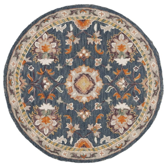 SAFAVIEH Aspen Marisa Tribal Area Rug, Blue/Rust, 5' x 5' Round