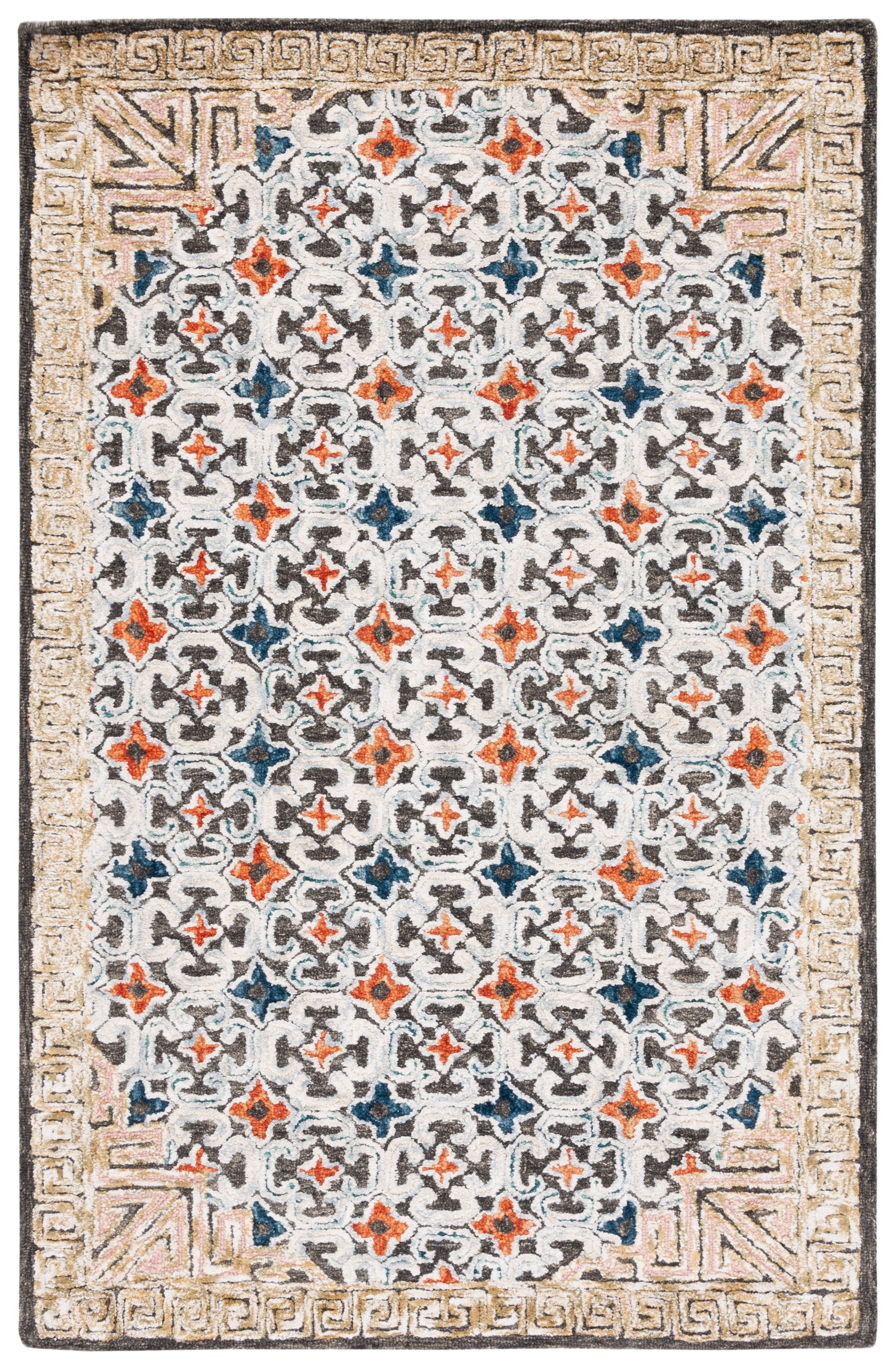 Handmade Blue & Taupe Geometric Wool-Viscose Blend Area Rug - 5' x 8'