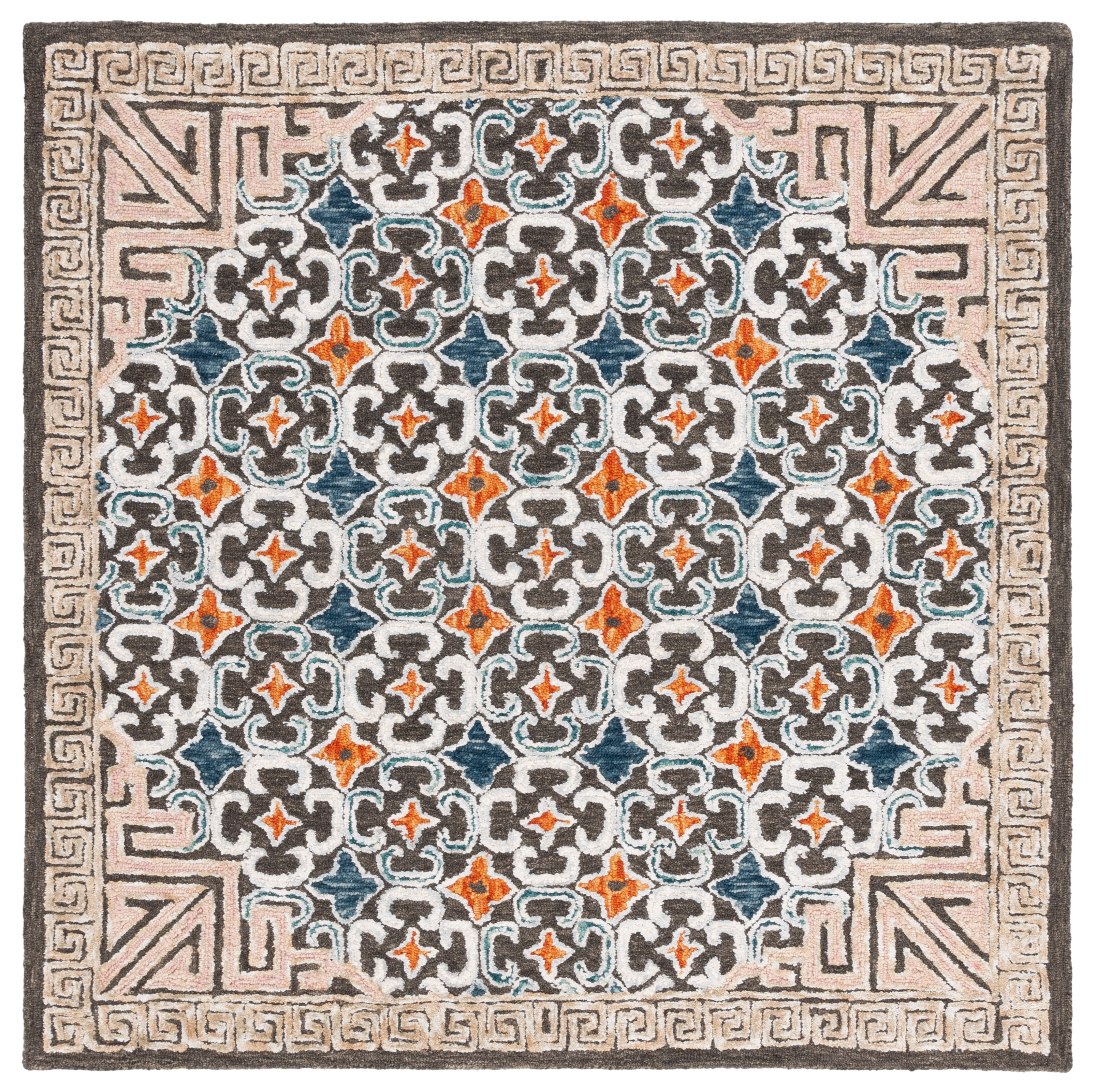 SAFAVIEH Aspen Matilda Floral Bordered Area Rug, Blue/Taupe, 6' x 6' Square