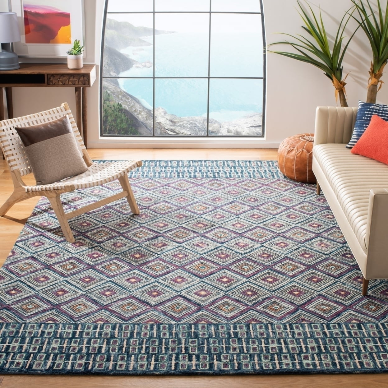 Handmade Geometric Red Wool Tufted Rectangular Rug - 3' x 5'
