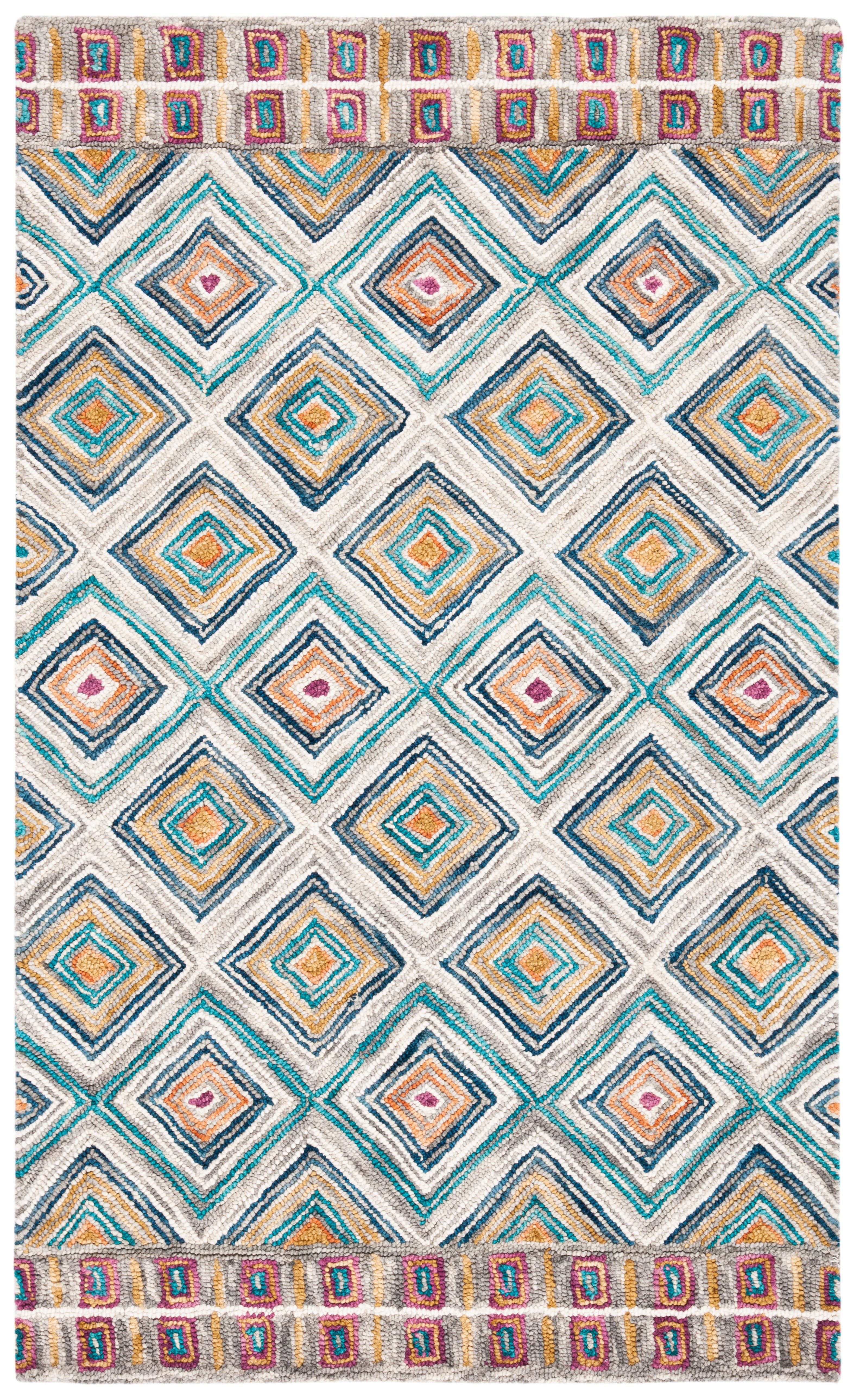 Handmade Green and Red Geometric Wool Area Rug, 2' x 3'