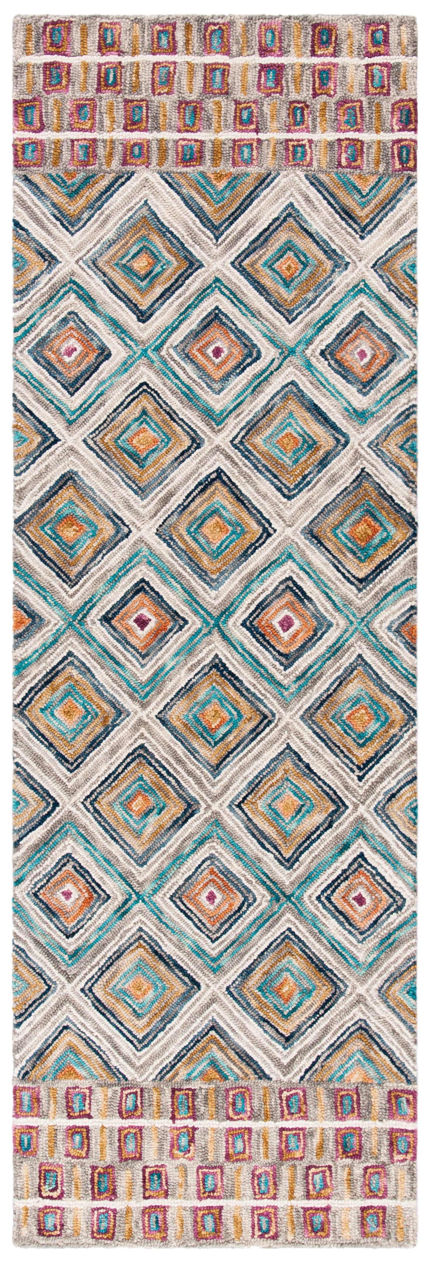 Handmade Tribal-Chic Green and Red Wool Runner Rug - 27" x 8"