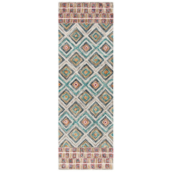 SAFAVIEH Aspen Maurice Geometric Wool Runner Rug, Green/Red, 2'3" x 9'