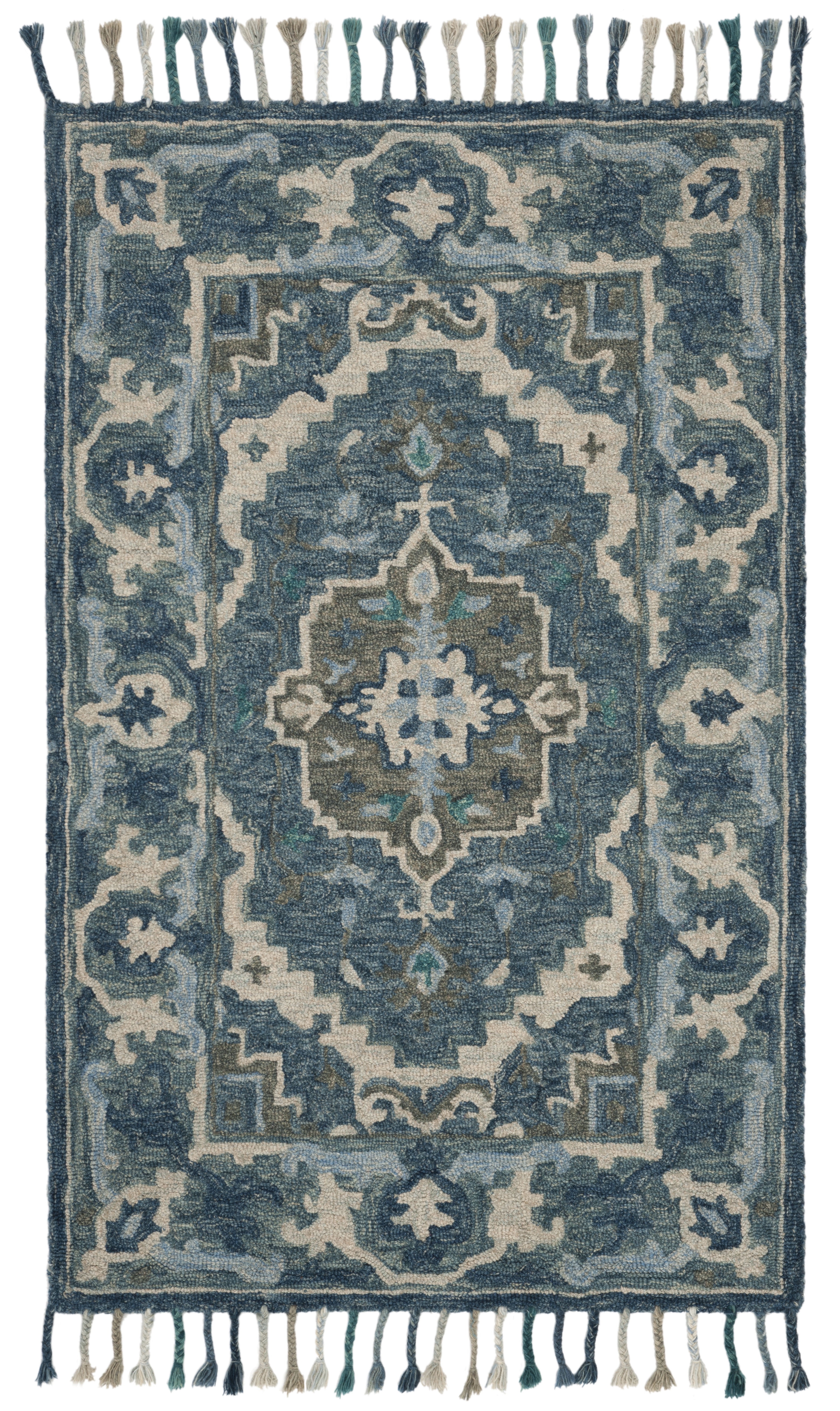 Hand-Tufted Boho Chic Gray Wool Square Accent Rug 3' x 5'