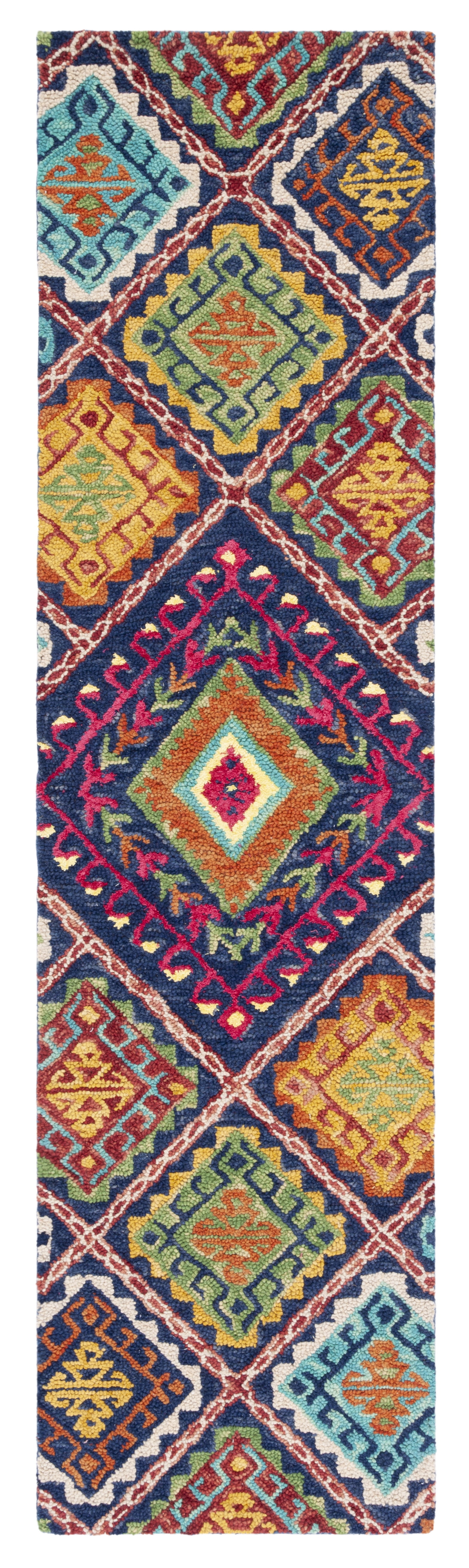 SAFAVIEH Aspen Mia Geometric Diamonds Wool Runner Rug, Blue/Multi, 2'3
