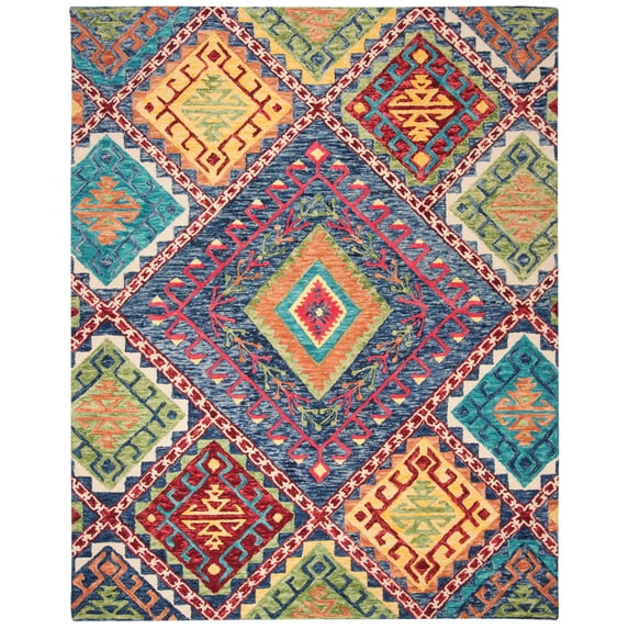 SAFAVIEH Aspen Mia Geometric Wool Area Rug, Blue/Multi, 11' x 15'