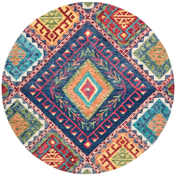 SAFAVIEH Aspen Mia Geometric Wool Area Rug, Blue/Multi, 7' x 7' Round