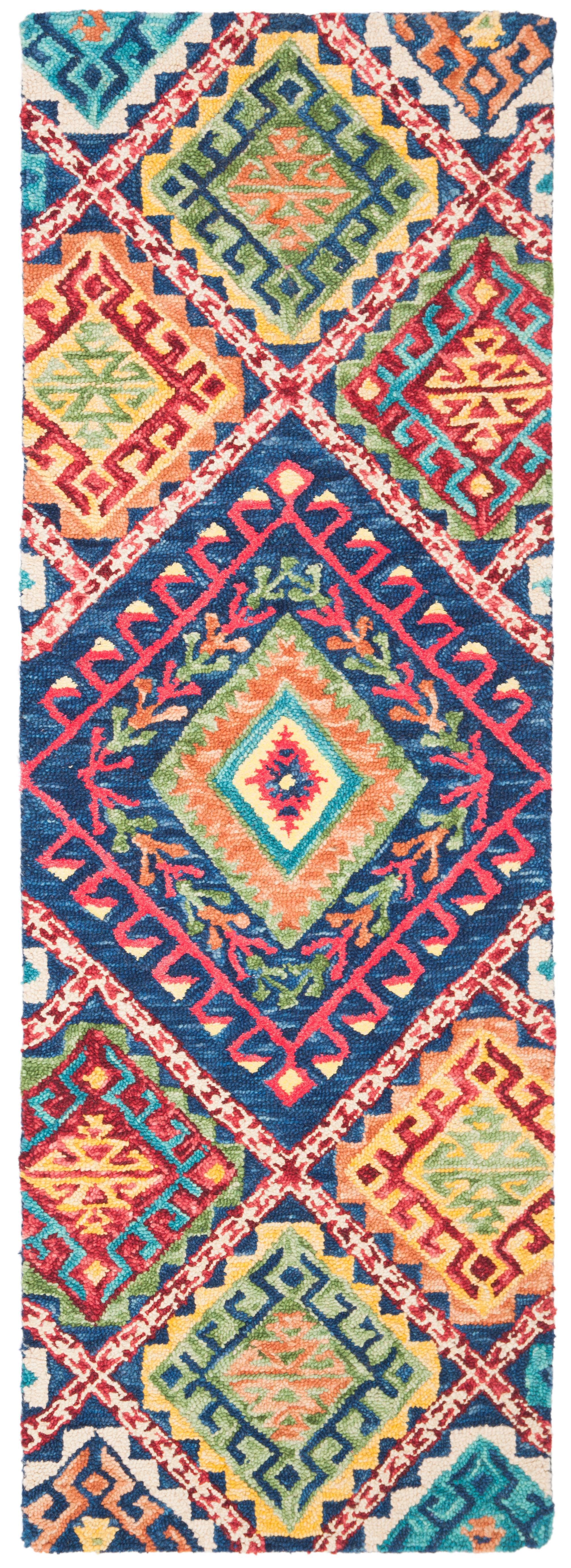 Aspen Blue and Multicolor Handmade Wool Geometric Runner Rug
