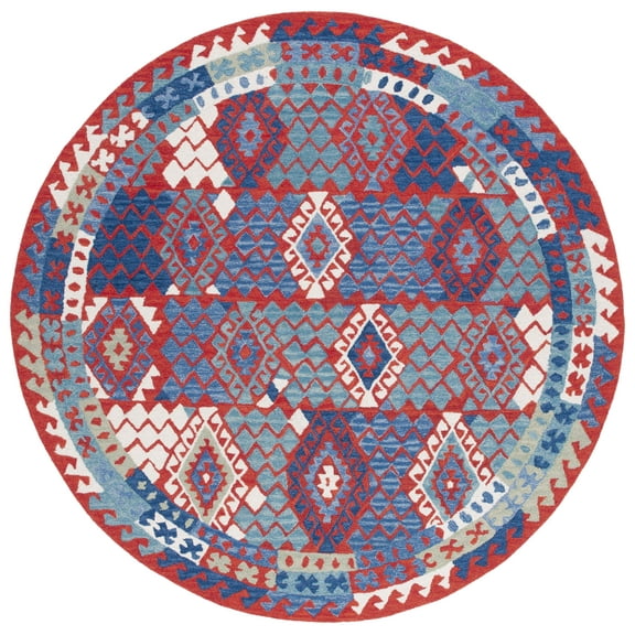 SAFAVIEH Aspen Mirabel Geometric Area Rug, Red/Blue, 7' x 7' Round