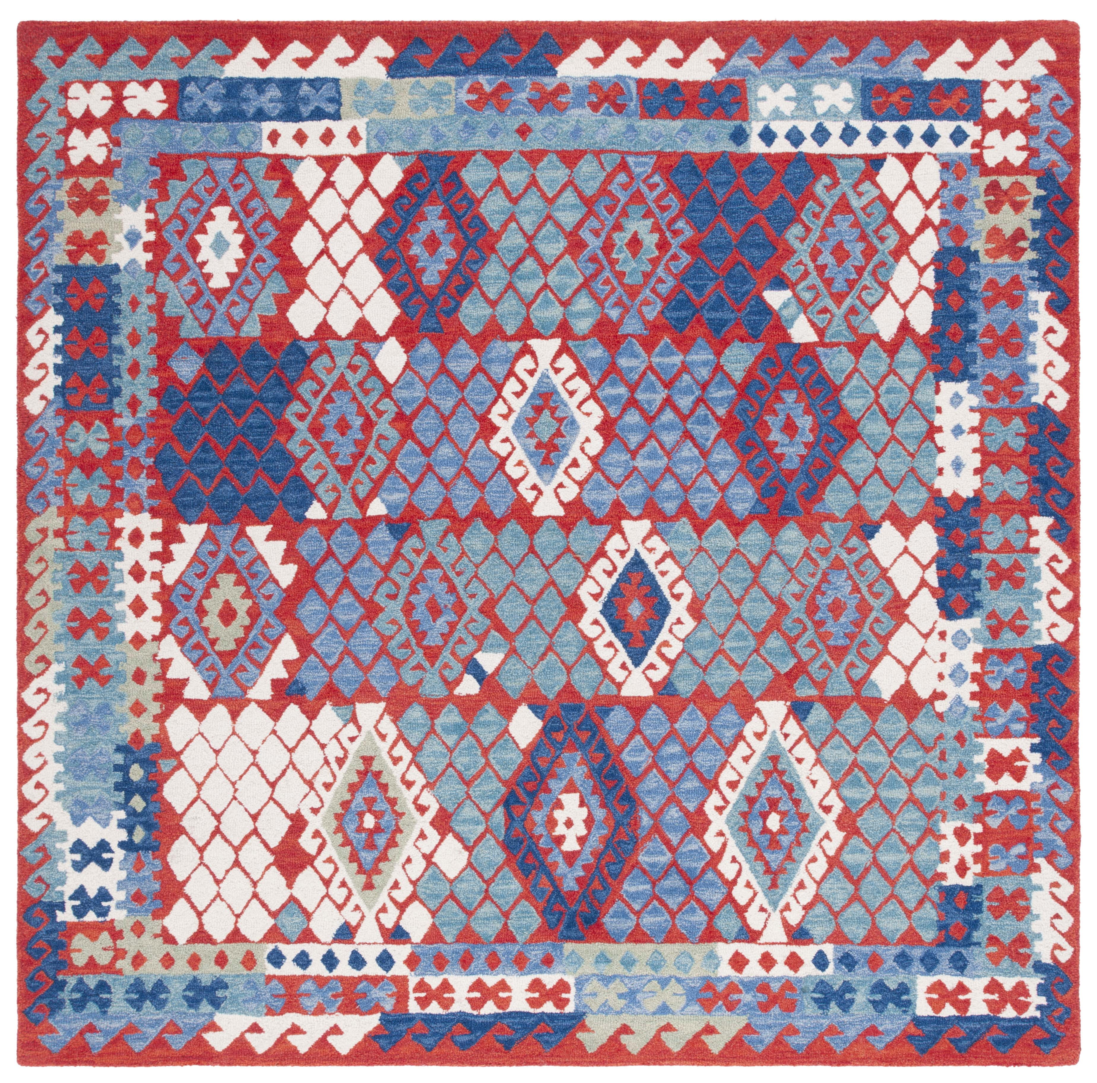 SAFAVIEH Aspen Mirabel Geometric Area Rug, Red/Blue, 7' x 7' Square