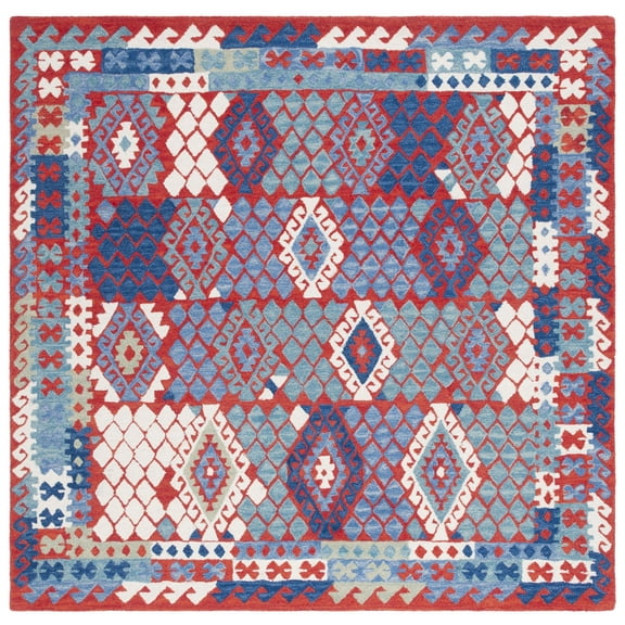 SAFAVIEH Aspen Mirabel Geometric Area Rug, Red/Blue, 7' x 7' Square