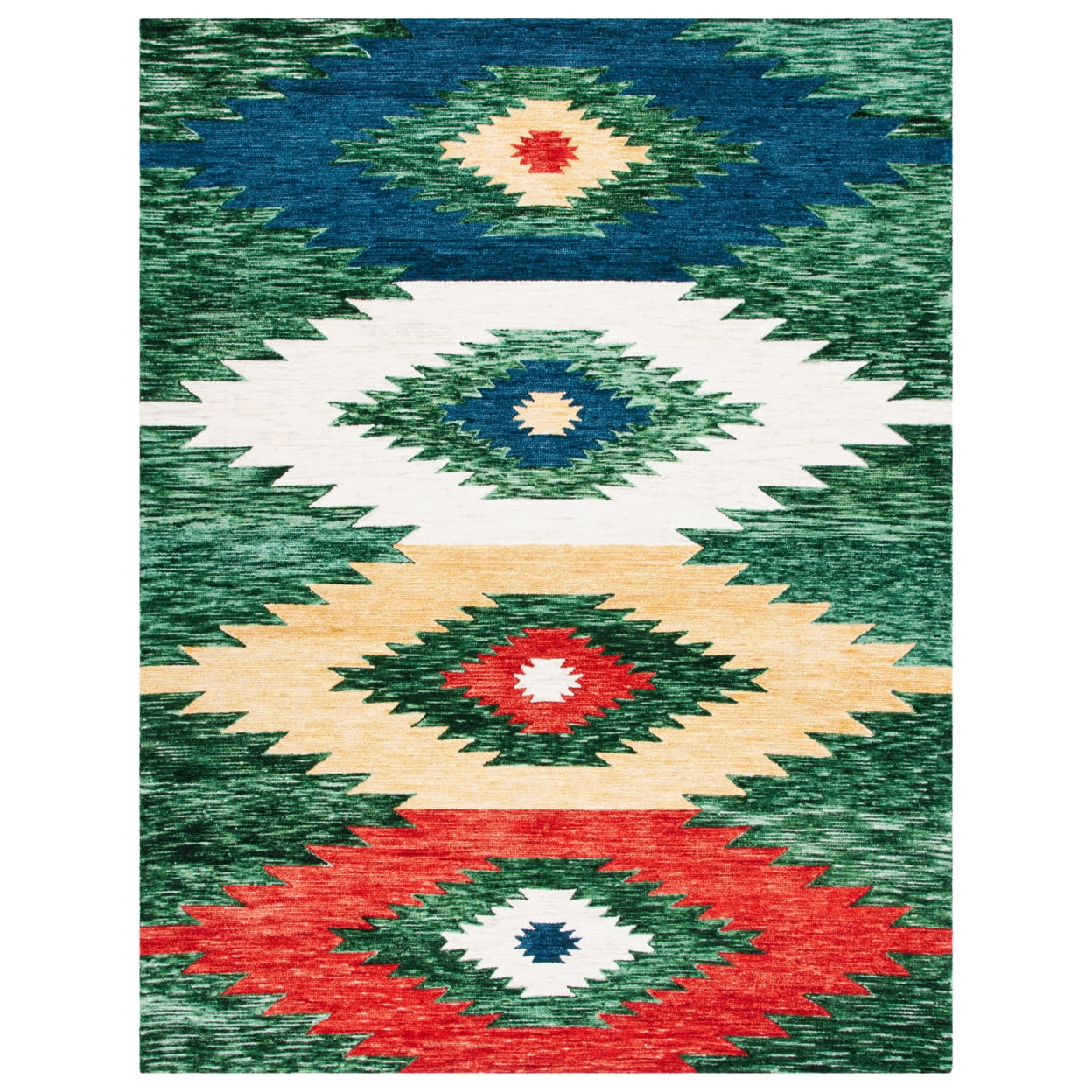Handmade Red and Green Wool Southwestern Area Rug, 4' x 6'