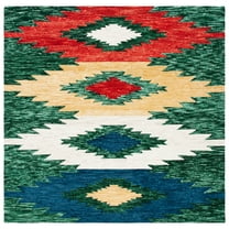 SAFAVIEH Aspen Mladen Southwestern Wool Area Rug, Green/Red, 7' x 7' Square
