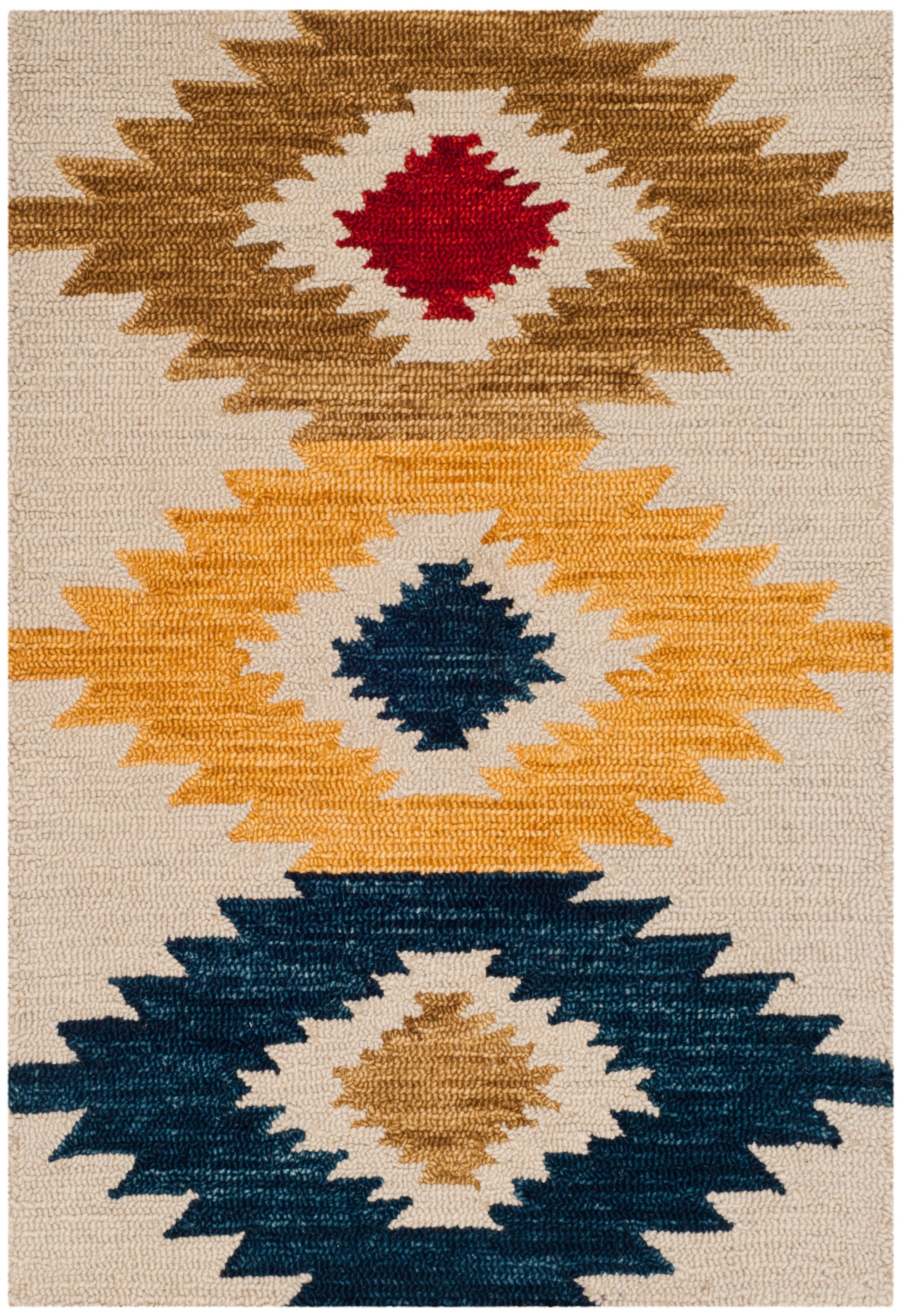 Ivory Geometric Handmade Wool Tufted Area Rug, 2' x 3'