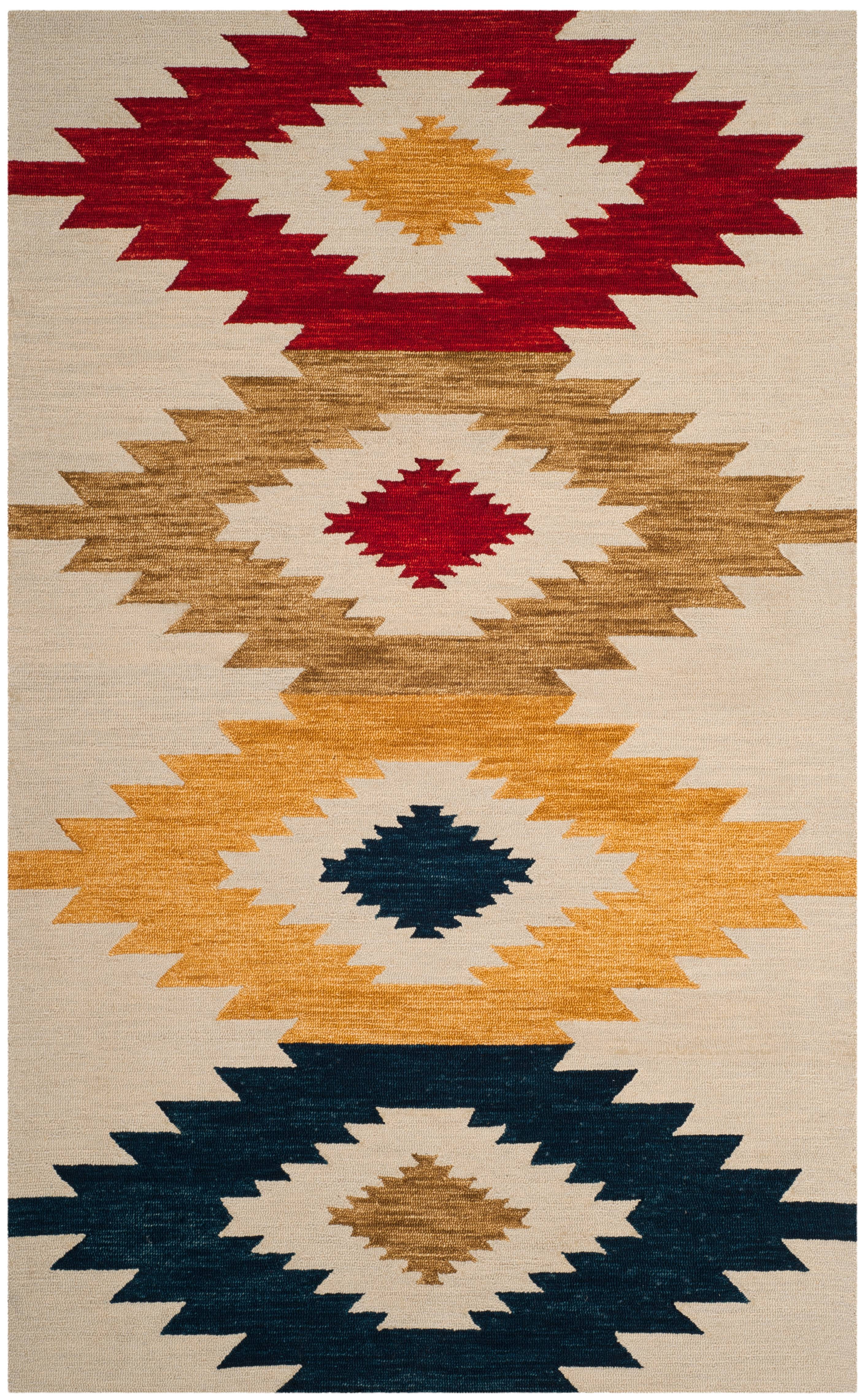 Ivory Multicolor Handmade Wool 4' x 6' Reversible Area Rug