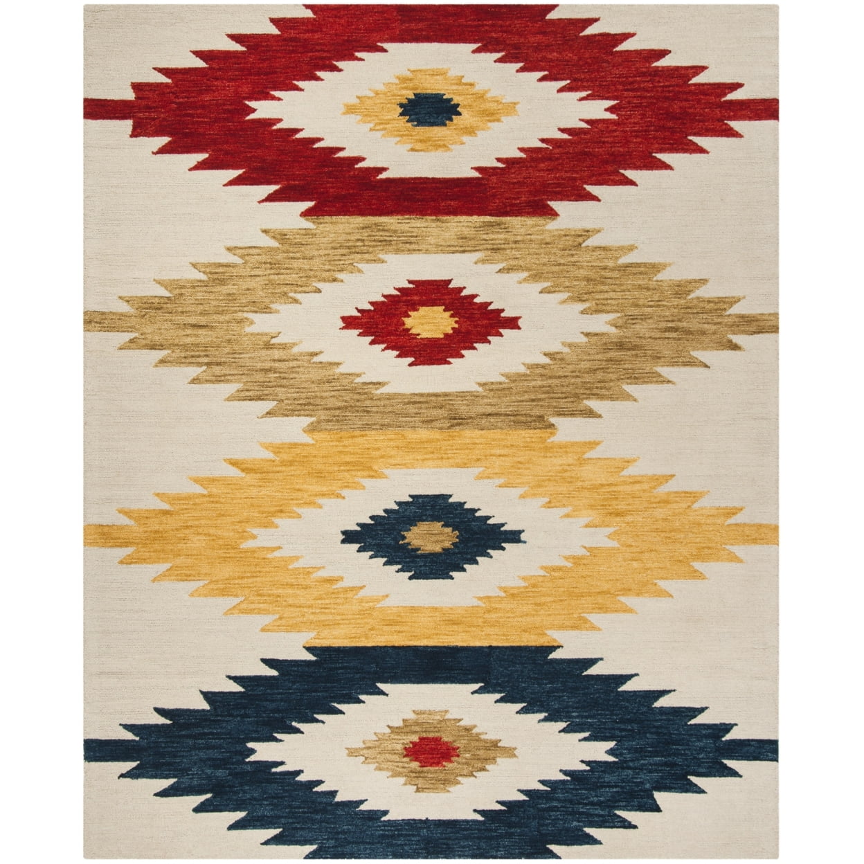 Ivory Geometric Tufted Wool Square Area Rug 8' x 10'
