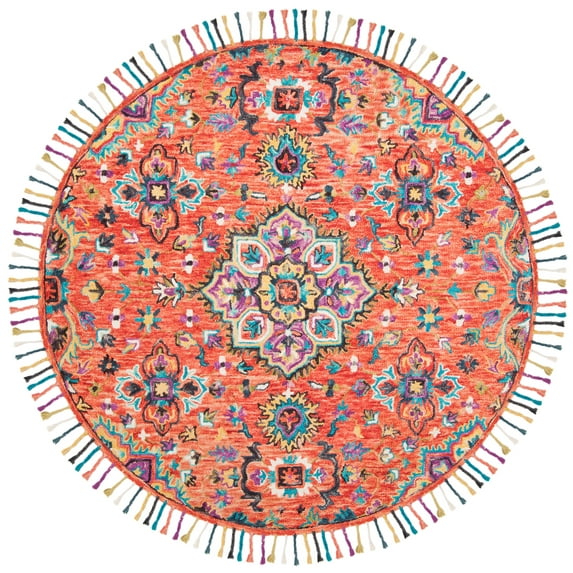 SAFAVIEH Aspen Nikeisha Floral Wool Area Rug, Red/Gold, 7' x 7' Round