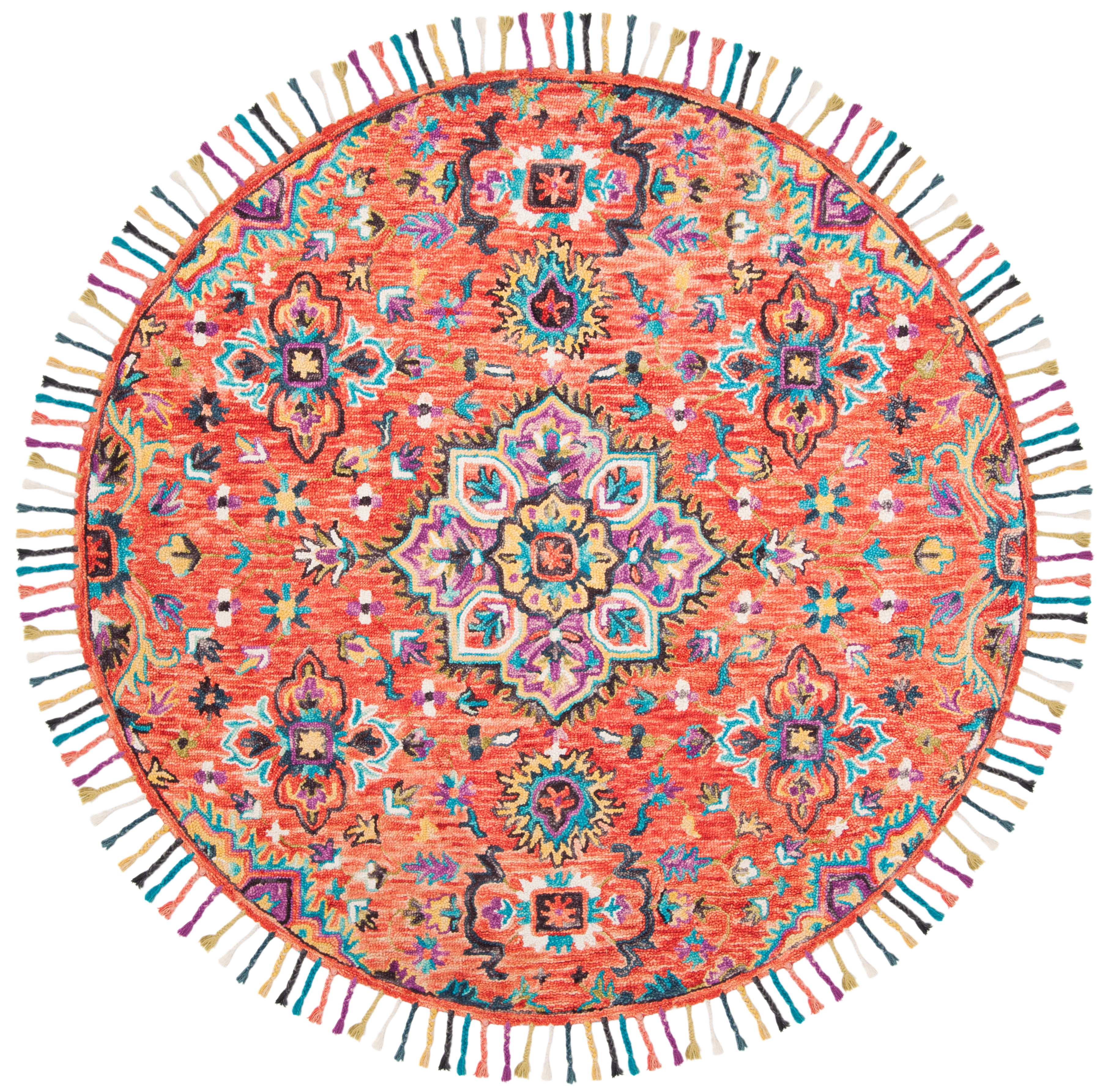 Aspen Round Red Geometric Wool Area Rug