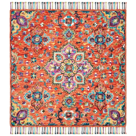 SAFAVIEH Aspen Nikeisha Floral Wool Area Rug, Red/Gold, 5' x 5' Square