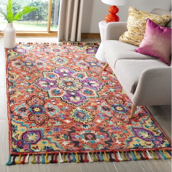 SAFAVIEH Aspen Nikeisha Geometric Floral Wool Area Rug, Red/Gold, 9' x 12'