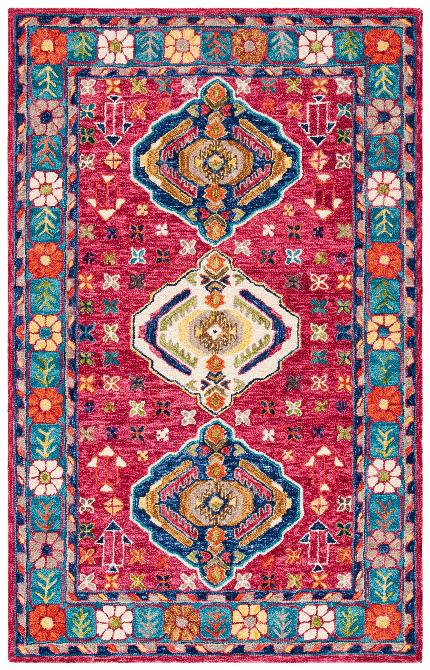Hand-Tufted Artisan Red and Blue Wool Accent Rug - 3' x 5'
