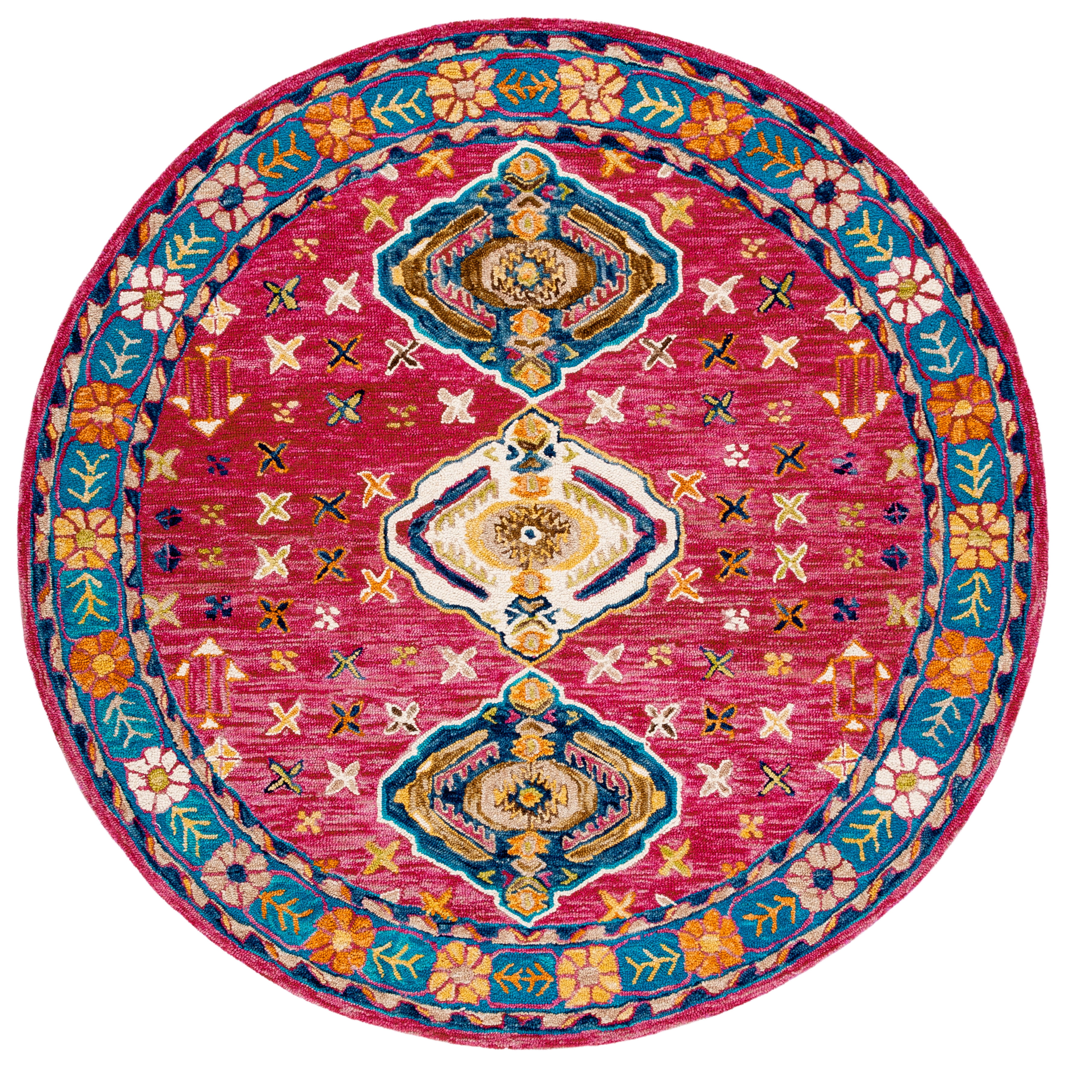 SAFAVIEH Aspen Noel Tribal Area Rug, Red/Blue, 7' x 7' Round