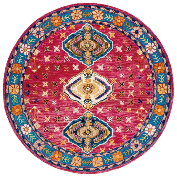 SAFAVIEH Aspen Noel Tribal Area Rug, Red/Blue, 7' x 7' Round