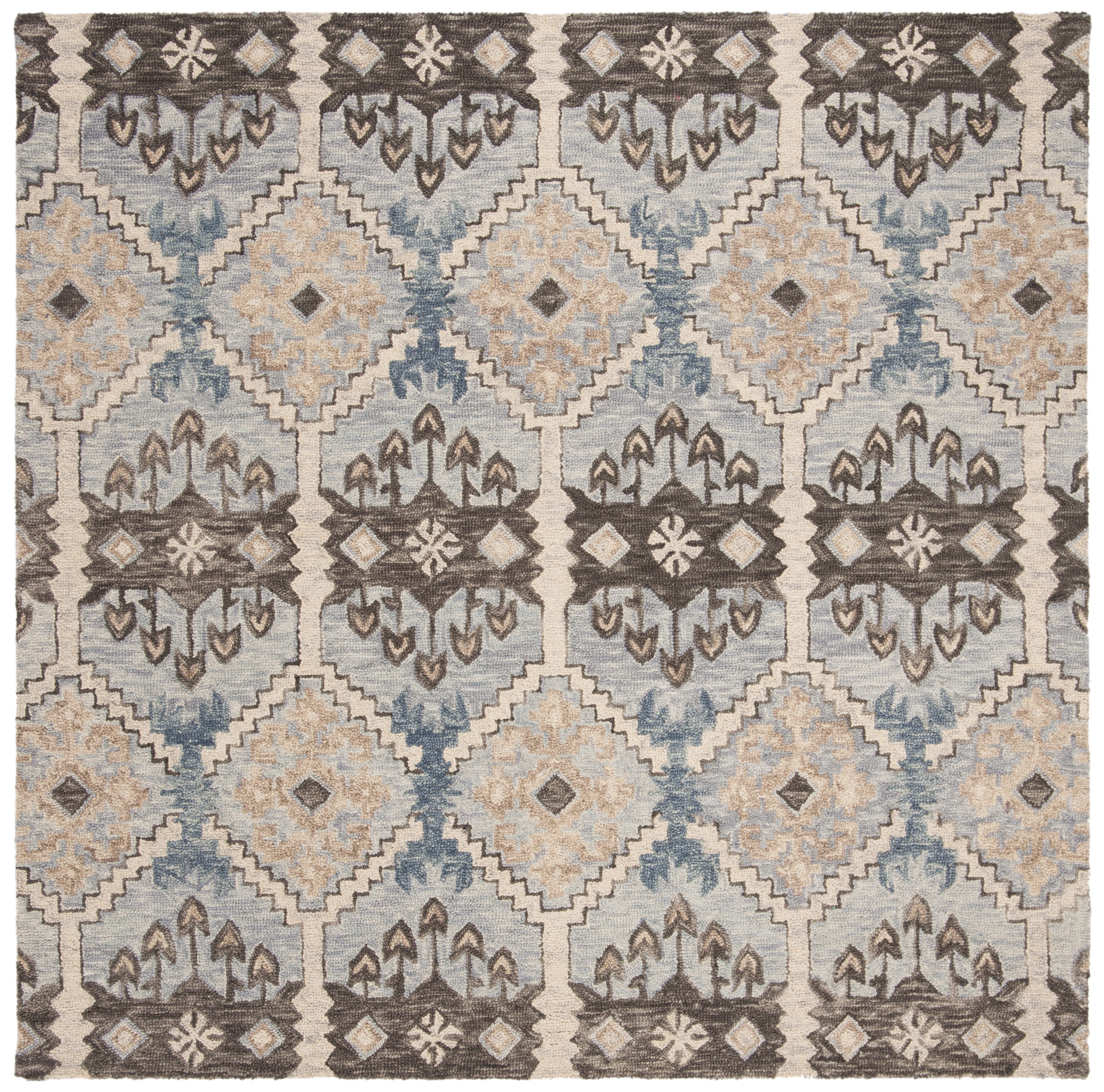 Handmade Light Blue Wool Square Tufted Rug - 5' x 5'