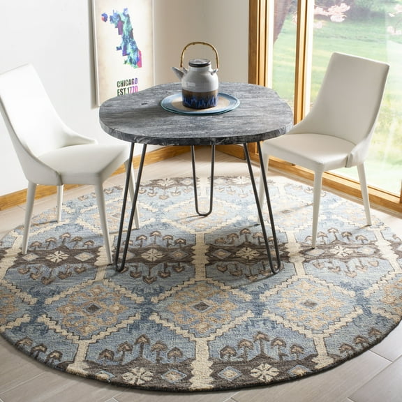 SAFAVIEH Aspen Noweel Geometric Wool Area Rug, Light Blue/Cream, 7' x 7' Round