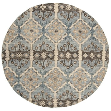 SAFAVIEH Aspen Noweel Geometric Wool Area Rug, Light Blue/Cream, 9' x 9' Round