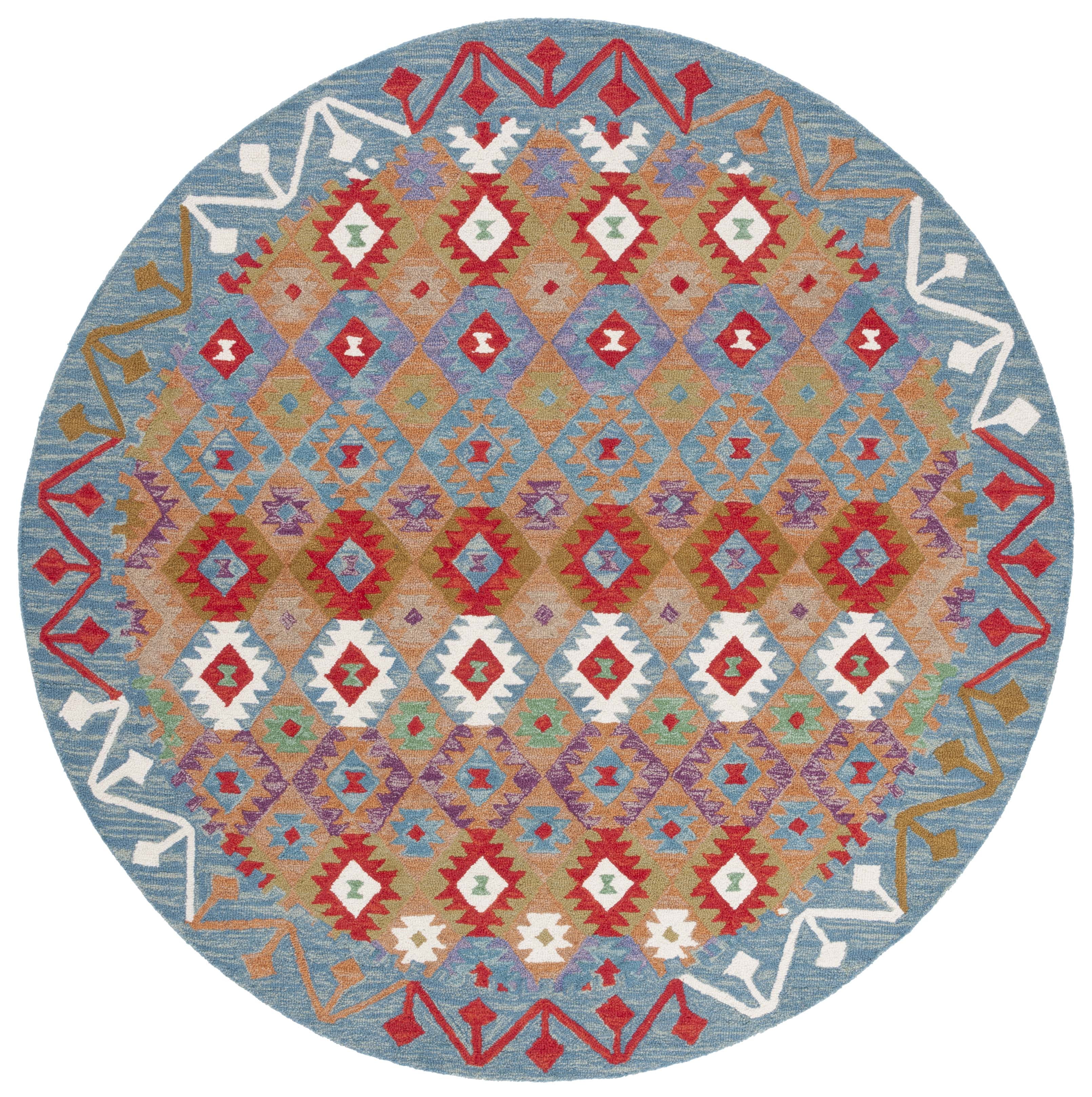 SAFAVIEH Aspen Oralee Geometric Area Rug, Light Blue/Beige, 7' x 7' Round