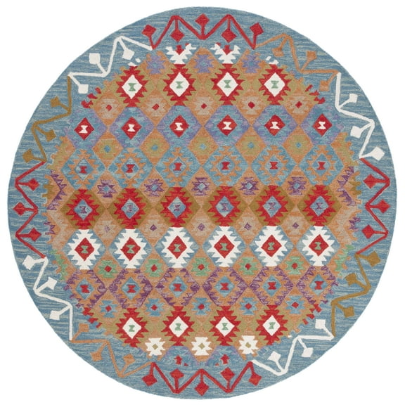 SAFAVIEH Aspen Oralee Geometric Area Rug, Light Blue/Beige, 7' x 7' Round