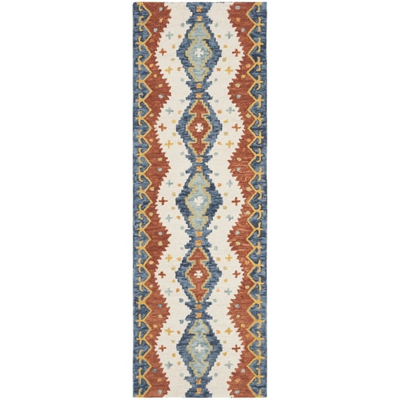 SAFAVIEH Aspen Pemala Abstract Runner Rug, Ivory/Blue, 2'3" x 5'