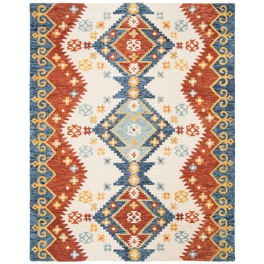 SAFAVIEH Aspen Pemala Abstract Geometric Wool Area Rug, Ivory/Blue, 2'3" x 5'