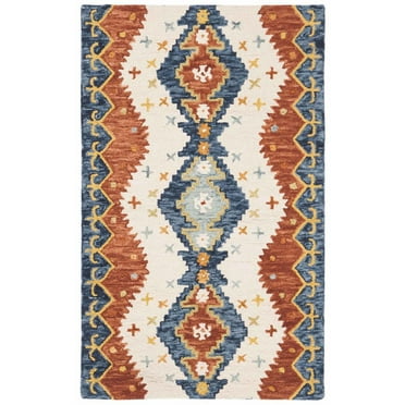 SAFAVIEH Aspen Pemala Abstract Geometric Wool Area Rug, Ivory/Blue, 5' x 8'