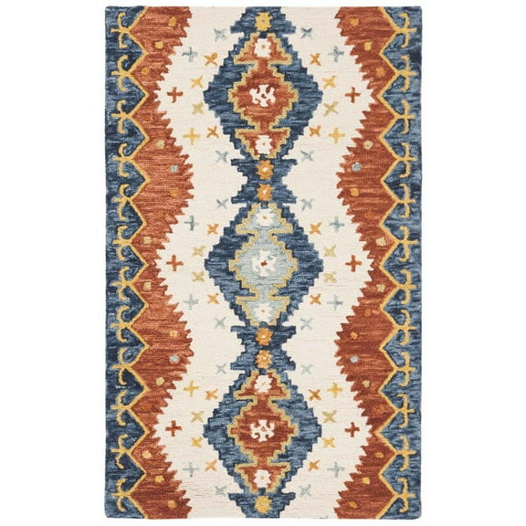 SAFAVIEH Aspen Pemala Abstract Geometric Wool Area Rug, Ivory/Blue, 5' x 8'