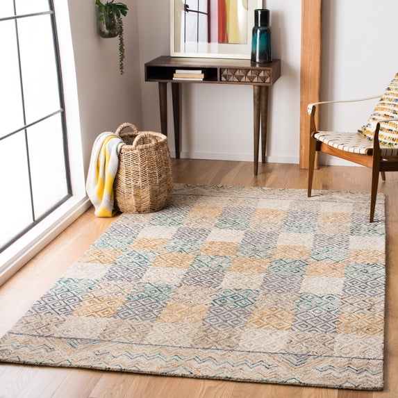 SAFAVIEH Aspen Peregrine Geometric Wool Area Rug, Blue/Gold, 6' x 9'